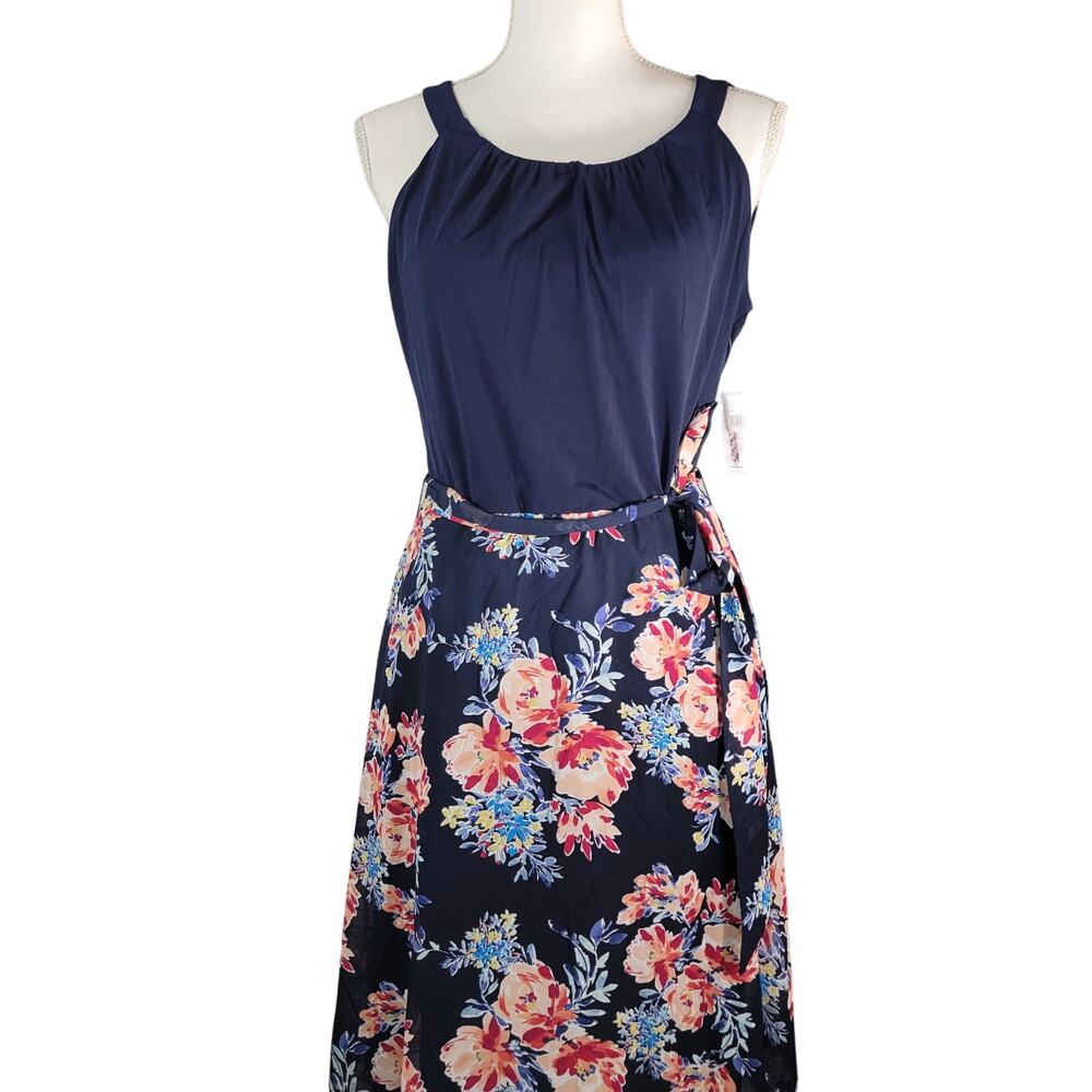 New Robbie Bee Summer Maxi Dress Floral Blue Chiffon Cottagecore Medium Boho